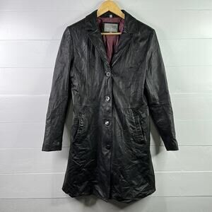JULIET MICHELLE BY ADLER Black Leather Button Up Long Blazer Jacket Size‎ Small